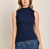 Regata Feminina Canelada Gola Alta Lilian Azul