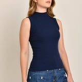 Regata Feminina Canelada Gola Alta Lilian Azul