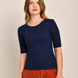 Blusa Feminina 3/4 Canelada Roberta Azul